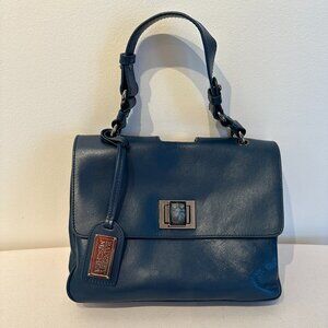 Badgley Mischka NEW Claire Sapphire Blue Leather Satchel Handbag Crossbody